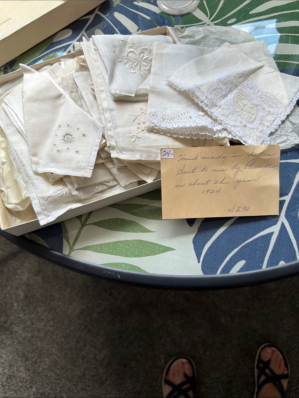 Vintage White Hand-Embroidered Linen Handkerchiefs